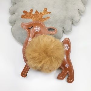 Reindeer Pom Pom Poof Keychain-KC015 brown